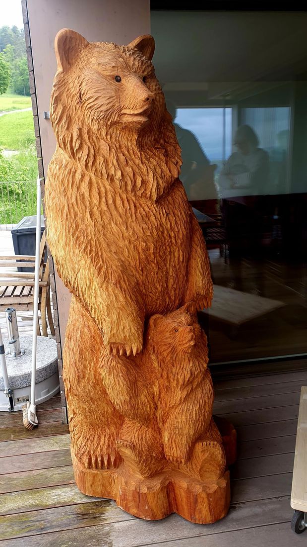 Bärenmama mit Jungen aus Holz