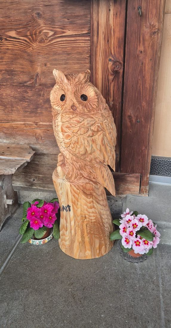 Eule auf Stamm aus Holz